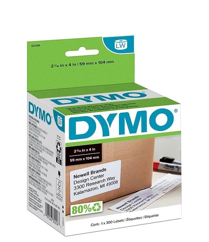 DYMO LabelWriter 30256 Large Shipping Labels, 4" x 2-5/16", Black on White, 300 Labels/Roll (30256)