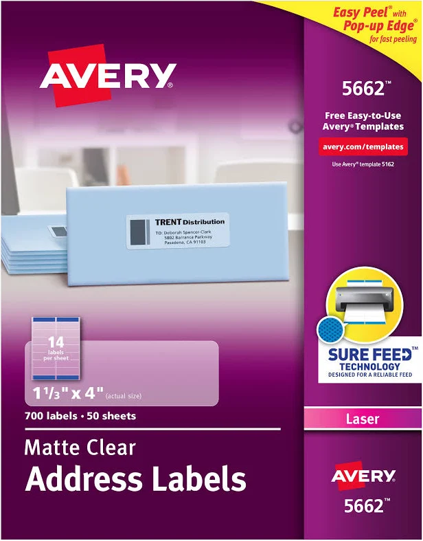 Avery Clear Easy Peel Address Labels 5662