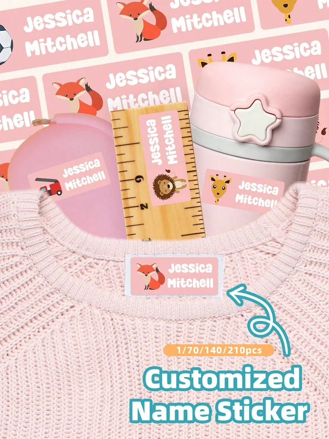 Customizable Transparent Vinyl Name Labels Personalized Kids Baby Gifts Waterproof Reusable No-Iron Identity Stickers For College Dorm Spor,210pcs