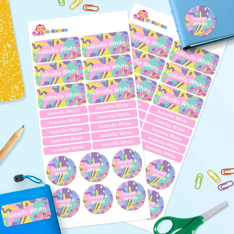 Retro Pop Mixed Name Label Pack – Personalized Stick On Name Labels for Kids (Pack of 44) | Perfect for School, Daycare and Home