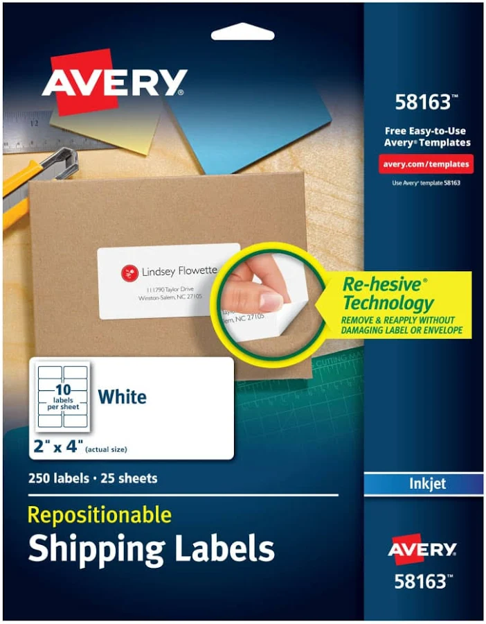 Avery Repositionable Labels Sure Feed 2" x 4" 1,000 Labels