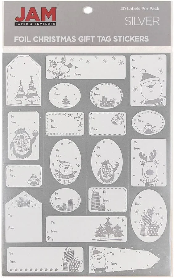 JAM Paper Foil Christmas Gift Tag Stickers