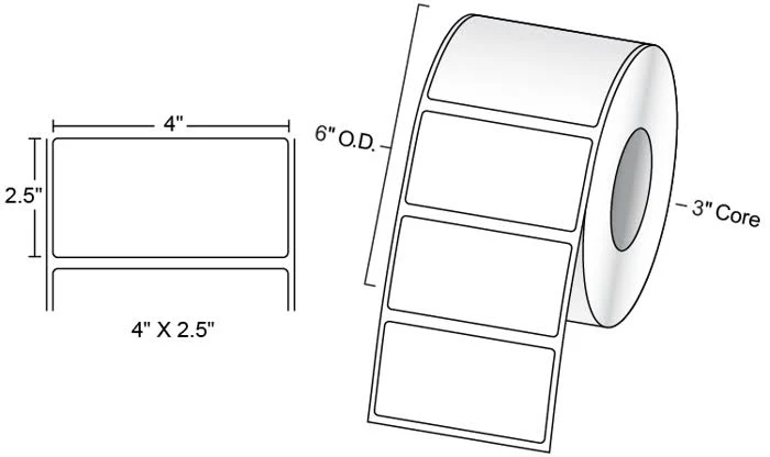 4" X 2.5" Rectangle - Matte White Inkjet Paper Roll Labels - Permanent (Acrylic) Adhesive - 3" Core | 6" OD Roll - 1005 Labels/Roll