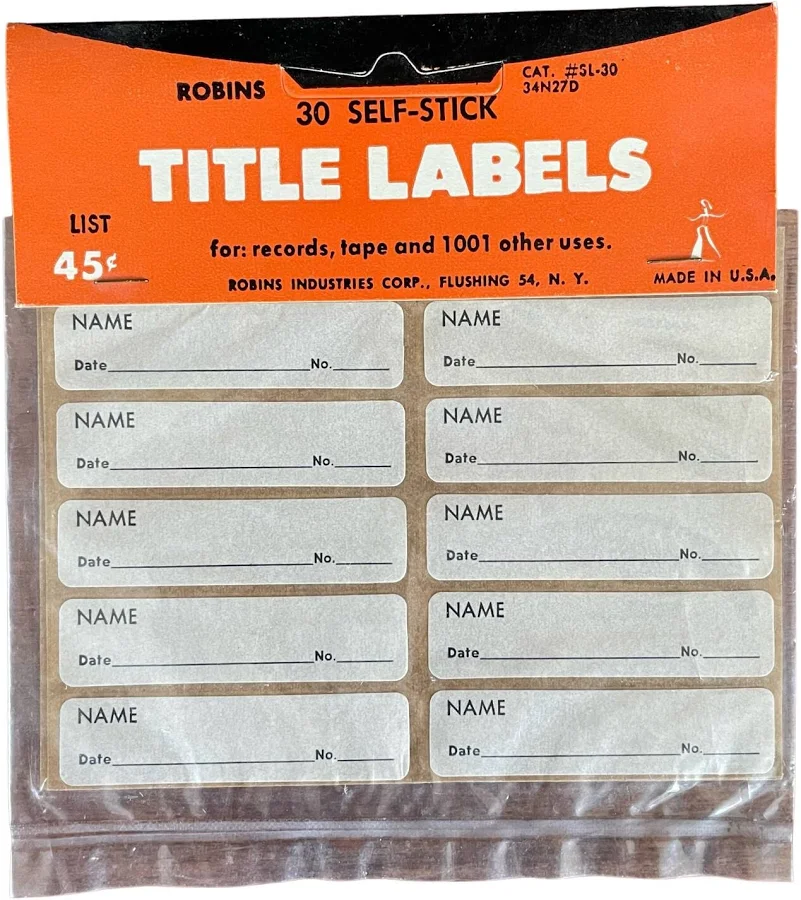 Robins 30 Self Stick Title Labels Records Tape Vintage