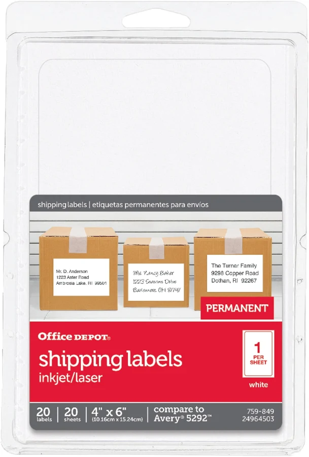 Office Depot Permanent Inkjet/Laser ID Labels OD98814