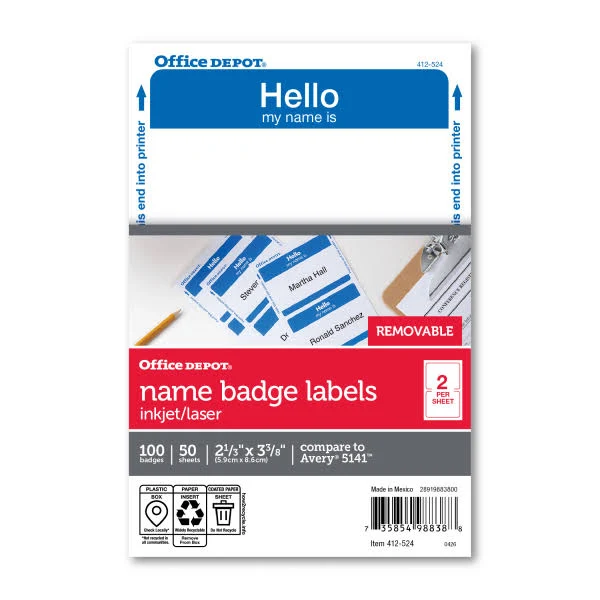 Office Depot Name Badge Labels 2 3 3/8in