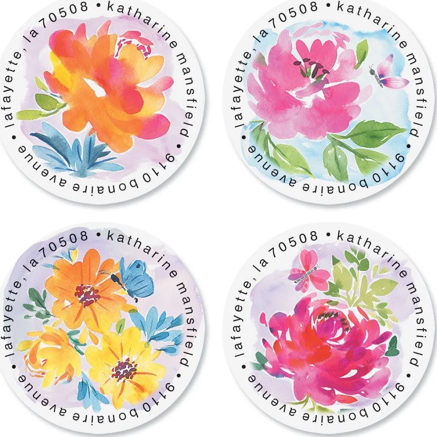 Splashy Floral Round Address Labels (4 Designs)