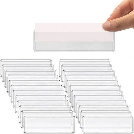 Label Holders Adhesive Shelf Tag Clear Shelf Tag Index Card Pockets Drawers File Storage Bins Label Holder 100 Pack, Size: 11