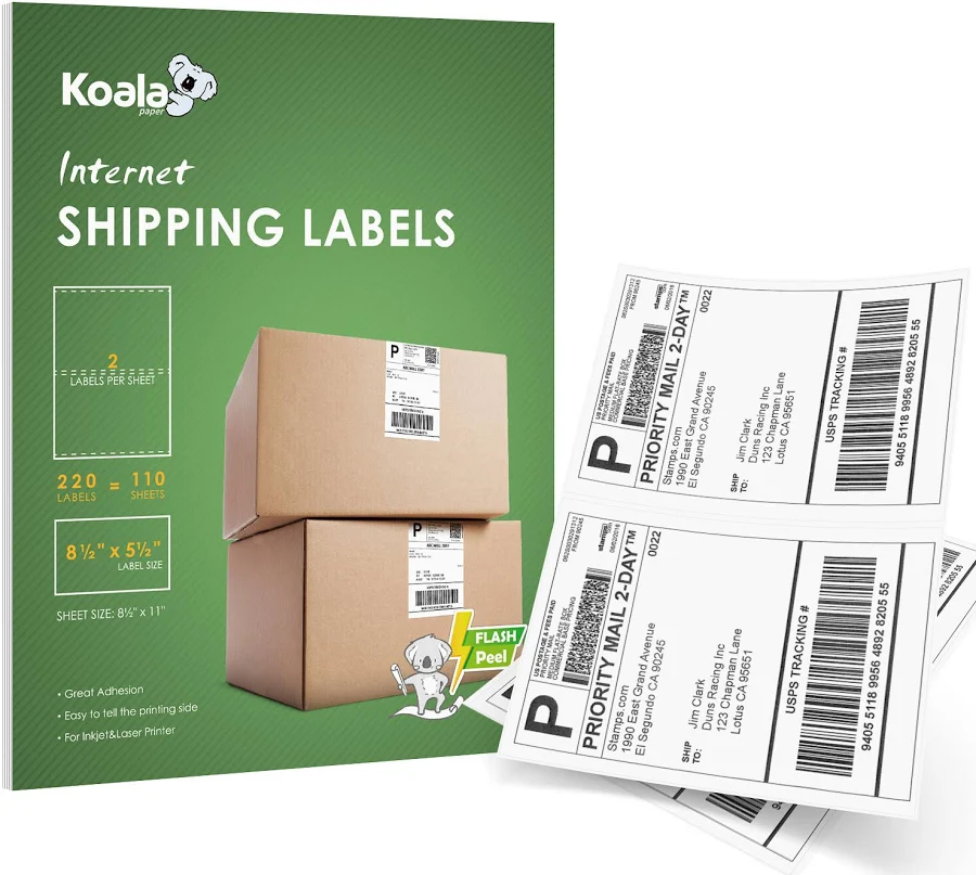 Koala Paper 220 Premium Half Sheet Shipping Labels