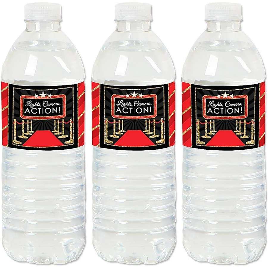 Big Dot of Happiness Red Carpet Hollywood Movie Night Party Water Bottle Sticker Labels