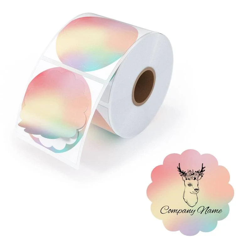 MUNBYN Rainbow Scalloped Round Thermal Sticker Labels