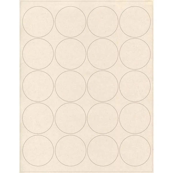ELEVATE PACKAGING 2 in. Compostable Round Labels, Blank Layflat Sheets, Sugarcane, 25PK, LC5372