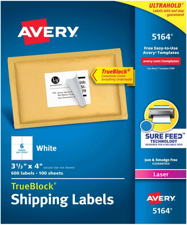 Avery Shipping Labels TrueBlock Technology