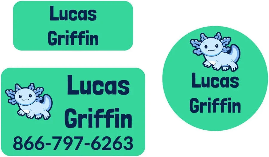 Name Bubbles Personalized Clothing Labels Pack Axolotl