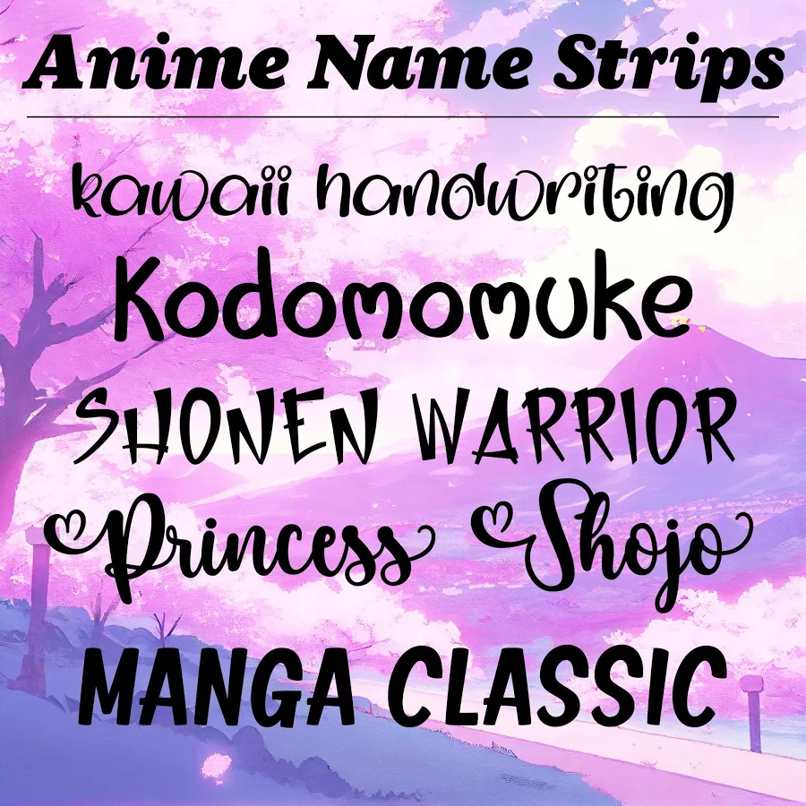 Anime Name Strips - Custom Personalized Japanese Manga Style Text Decals for Vehicles, School, Labels, and More - Several Styles and Colors