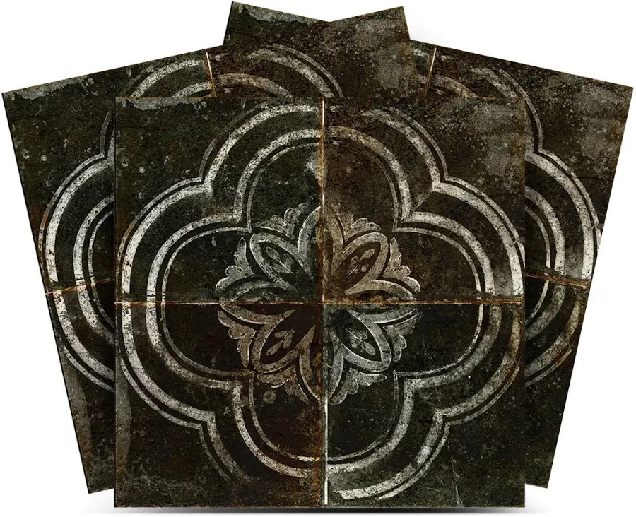 Mi Alma Black Gray Rustic Flower Vinyl Backsplash