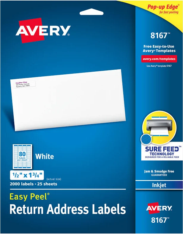 Avery Easy Peel Inkjet Address Labels 8167