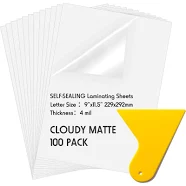 50 Pack Matte Self Adhesive Laminating Sheets, 9 x 11.5 Inches, 4 Mil Thick for