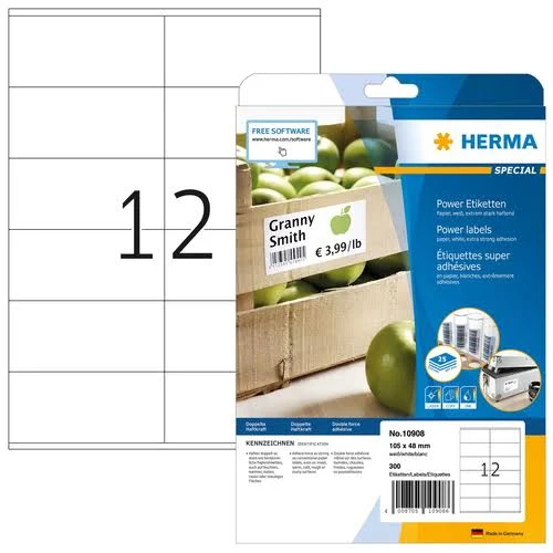 HERMA 10908 Labels A4 105x48 mm White Extra Strong adhesion Paper