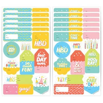 Big Dot of Happiness Party Time Assorted Happy Birthday Party Gift Tag Labels