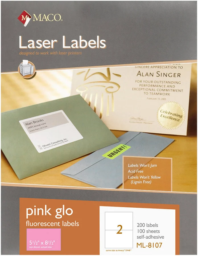 Maco Laser Assorted Neon Printer Labels