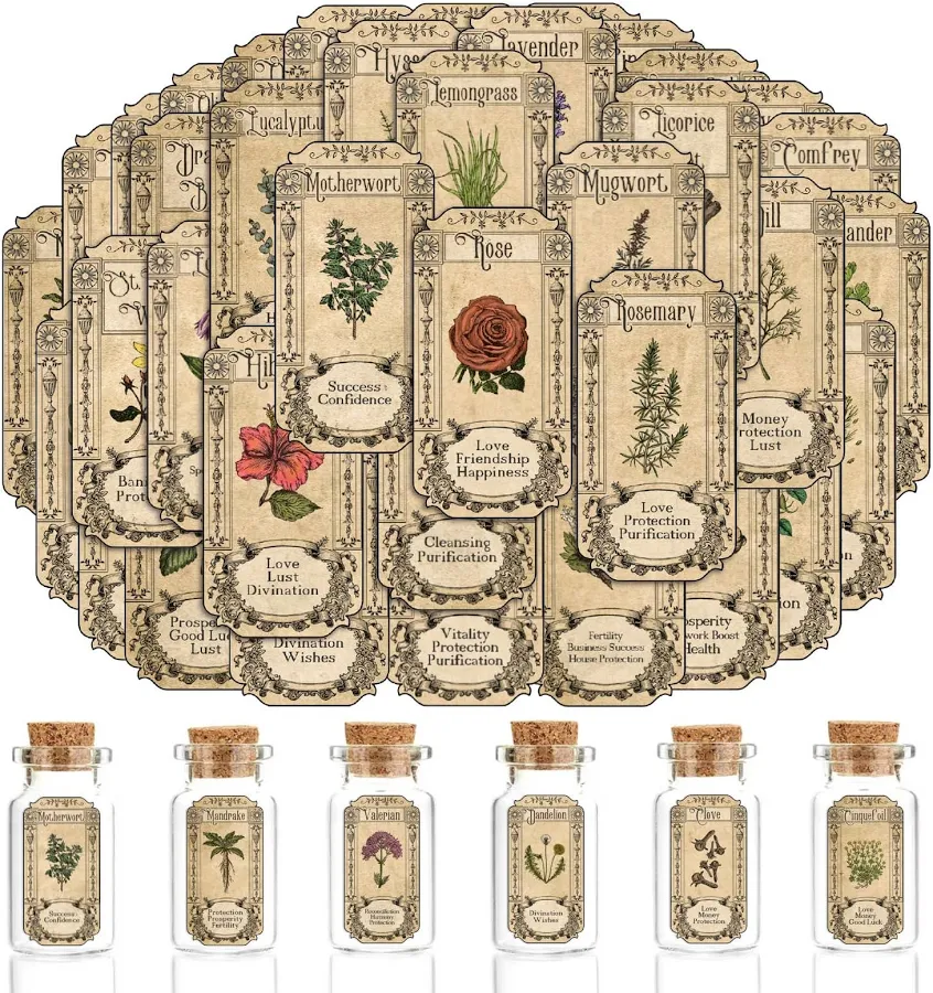 72pcs Herb Stickers Lables For Jars Vintage Spice Apothecary Herb