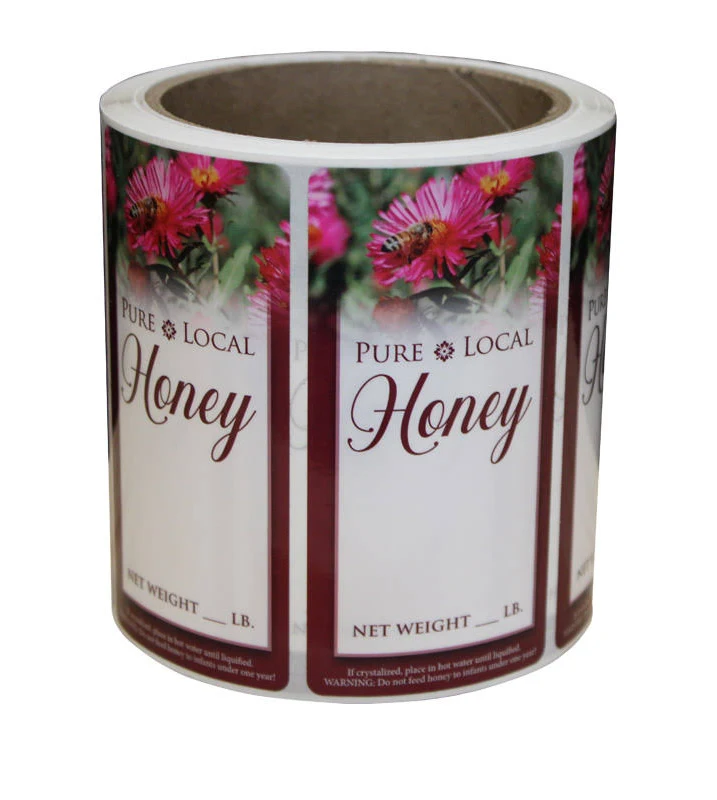 Honey Label / Roll of 200(RED)..2" by 4" (fits most Quart- Gallon jars) - Beeline Woodenware