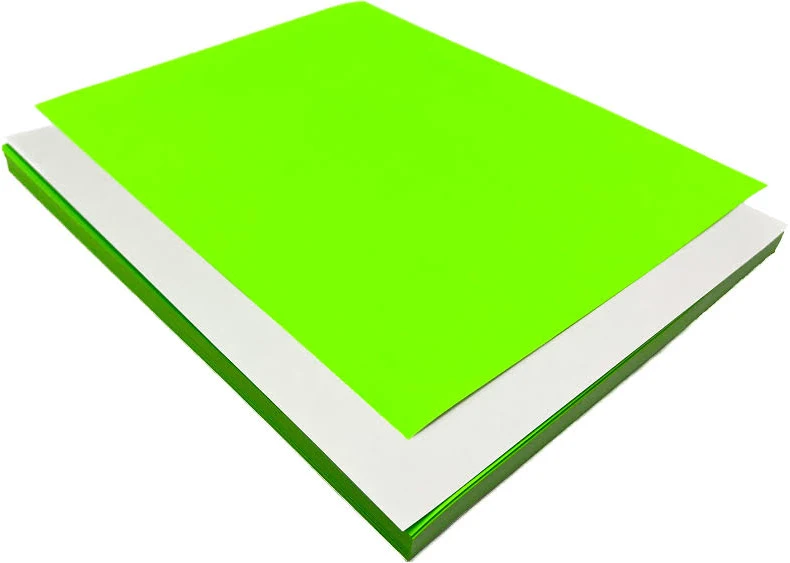 Fluorescent Green 8-1/2x11 Self-Adhesive Label Paper 100/pkg