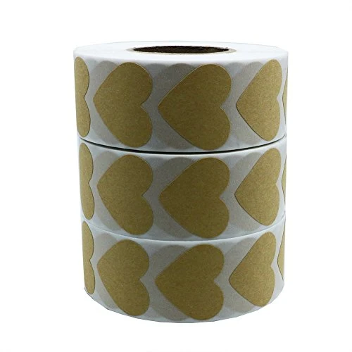 Hybsk Natural Brown Kraft Labels 30mm Love Heart Stickers Adhesive Label 1,000 Per Roll