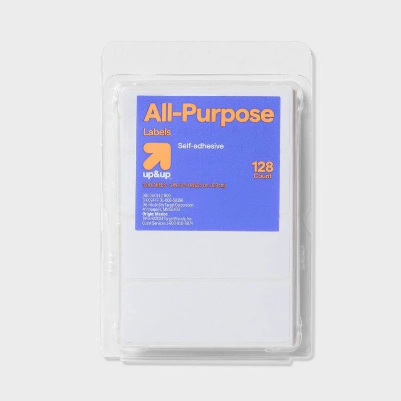 Up&Up Rectangular Labels 1"x2.75" White 128ct