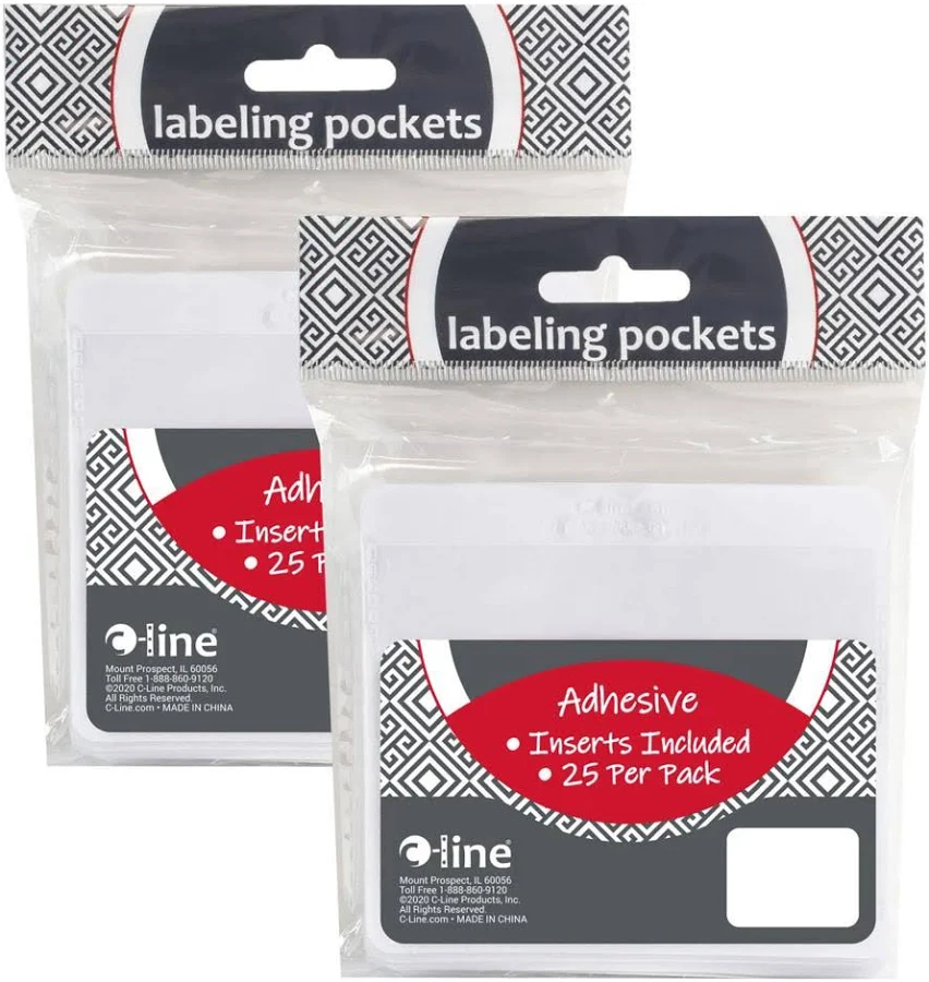 2ct C-Line Self Adhesive Labeling Pockets with Inserts, 25 Per Pack, 2 Packs