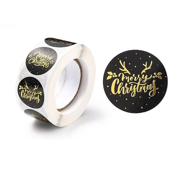 Christmas Themed Flat Round Roll Stickers