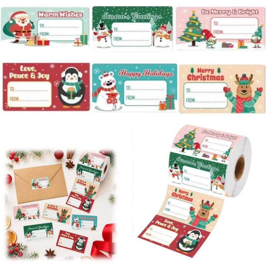 180 PCS Christmas Gift Tags,Christmas Name Tags Stickers Roll, Self-Adhesive Christmas Labels for Presents, Gift Bags, Boxes, Xmas Holiday Wrapping 