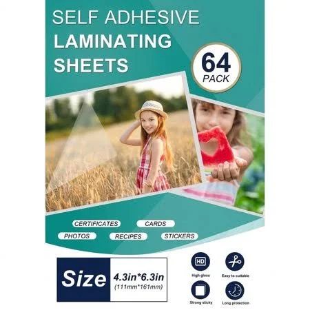 64-pack Self-Adhesive Laminating Sheets 4.3 inch x 6.4 inch, Clear Cold Laminating Film No Machine Needed, Waterproof & Scratch Resistant Protector 