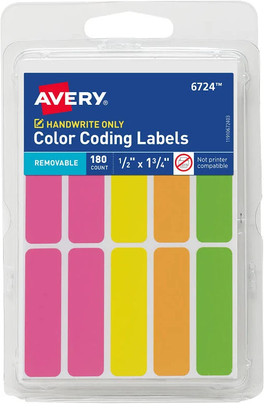 Avery Color-Coding Removable Labels 1/2" x 1-3/4