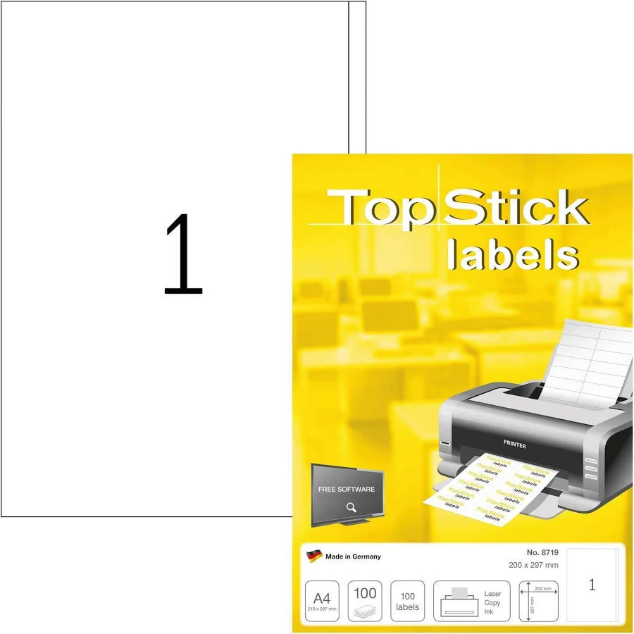Self Adhesive Multipurpose Labels - 1 Label Per A4 Sheet, 100 Sheets,