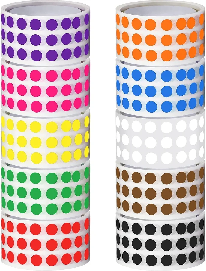 10000 Pieces 1/4 Inch Round Color Coding Labels Roll Assorted Colors Dot Stickers Adhesive Colored Circle Stickers for Inventory Organize, File 
