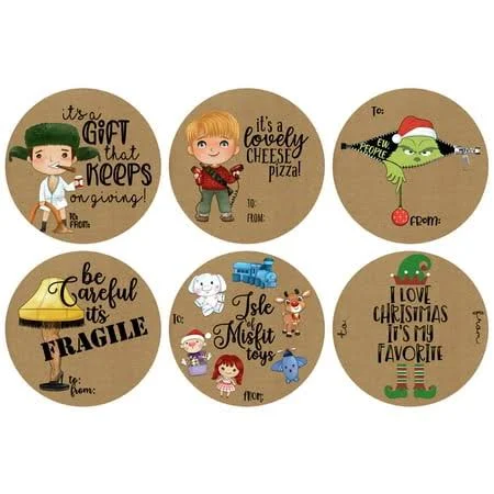 Christmas Movie Holiday Themed Gift Tag Sticker Labels