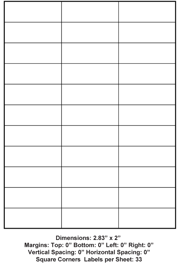 2.83 x 1 (33 Up), 8.5 x 11 Adhesive Label Paper, 1,000 Sheets per Car