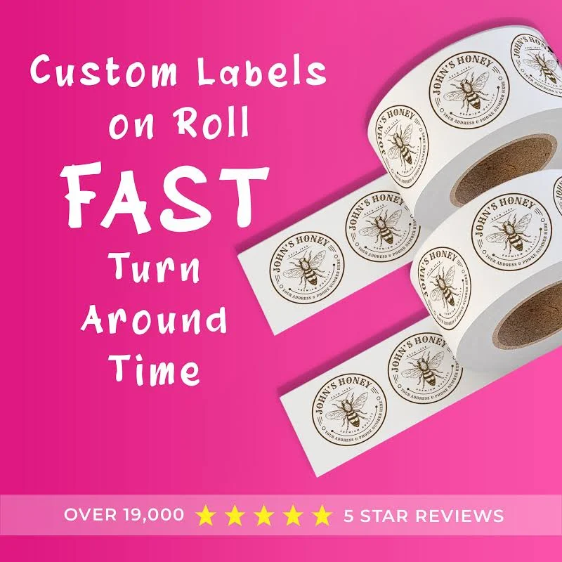 Labels on Roll, Premium Gloss Waterproof Labels, Bulk Custom Sticker Labels, Your Design Logo, Personalized Free Proof Before Printing