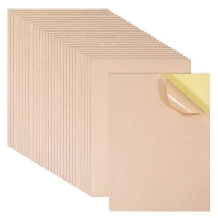 50 Sheets A4 Blanched Almond Kraft Printable Sticker Paper Self Adhesive Full Sheet Sticker Paper Labels, Brown
