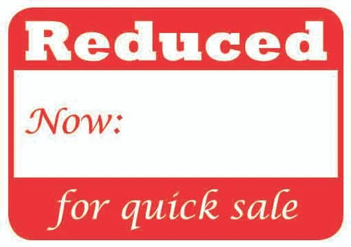 1 5/8" x 1 1/8"H Self Adhesive Pre-Printed "Reduced Now: for quick sale" Labels (500 labels)