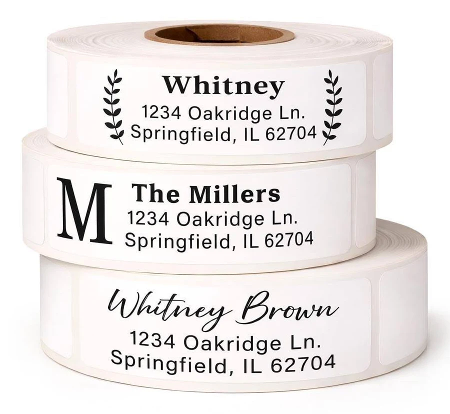 Personalized Return Address Labels on Roll Name & Address Stickers, Roll of 50,250,500 Easy-Peel Self-Adhesive, Glossy White 2.5" x 0.75"