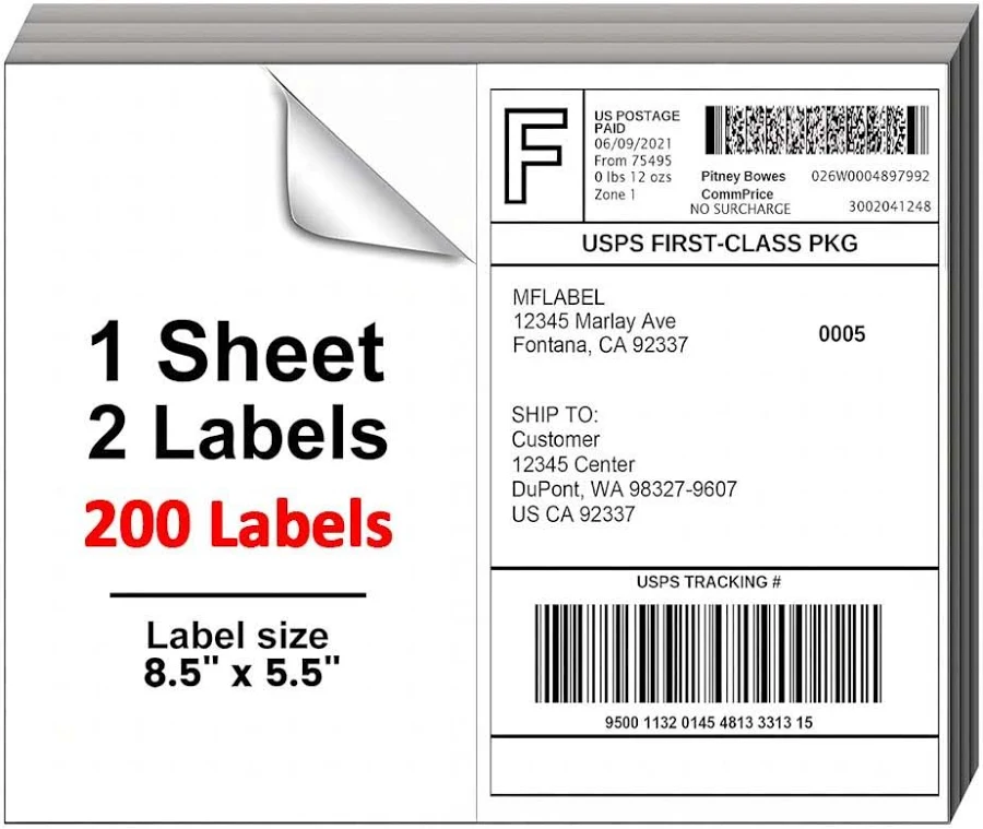 220-1100-4400 Shipping Labels 8.5x5.5 Half Sheet Self Adhesive 2 Per Sheet Koala