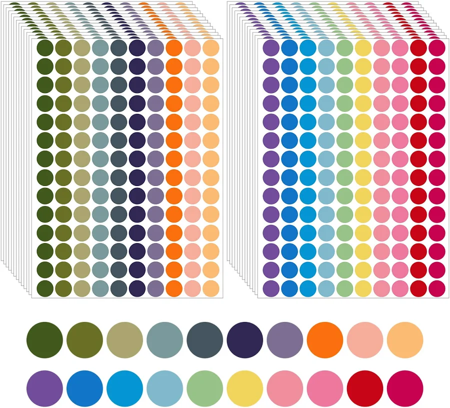 Sixwipe 4200 Pcs Color Coding Dot Stickers 3/4 Inch Round Labels