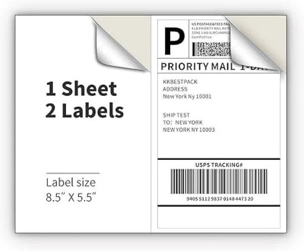 50 8.5x5.5 Shipping Address Labels Half Sheet Self Adhesive For Laser