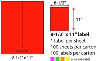 8 1/2 X 11 Inch Laser and Inkjet Labels Neon