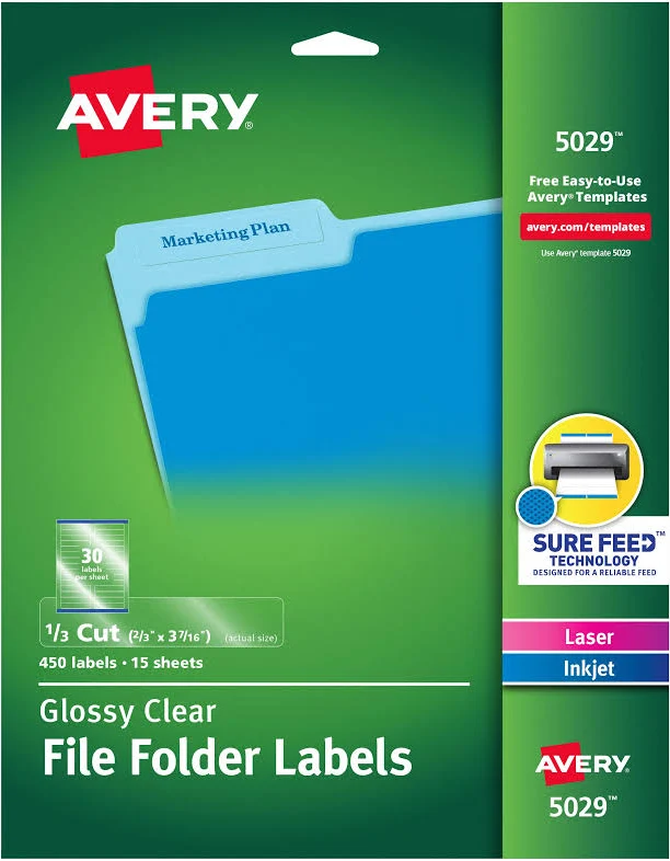 Avery Clear Self-Adhesive Filing Labels Permanent Adhesive