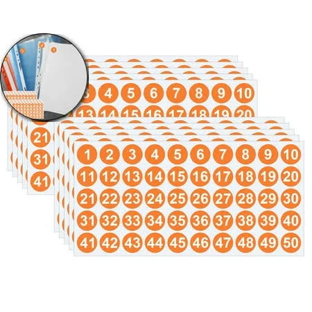 Consecutive Number Stickers 1 Inch 1-50 Self-Adhesive Round Labels Waterproof Inventory Organizing Dot Colored Decal for Office Bins 10 Sheets, Size: 