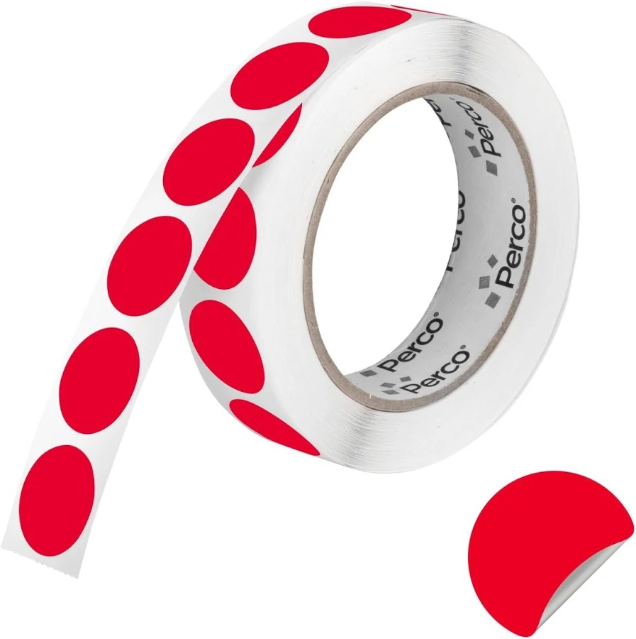 Perco 1 inch Removable Round Sticker Labels, Red
